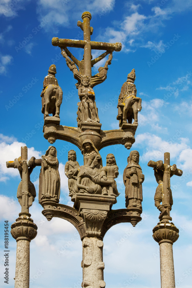 Eglise de Saint Thégonnec, Sculptures sur calvaire, Finistère, Bretagne