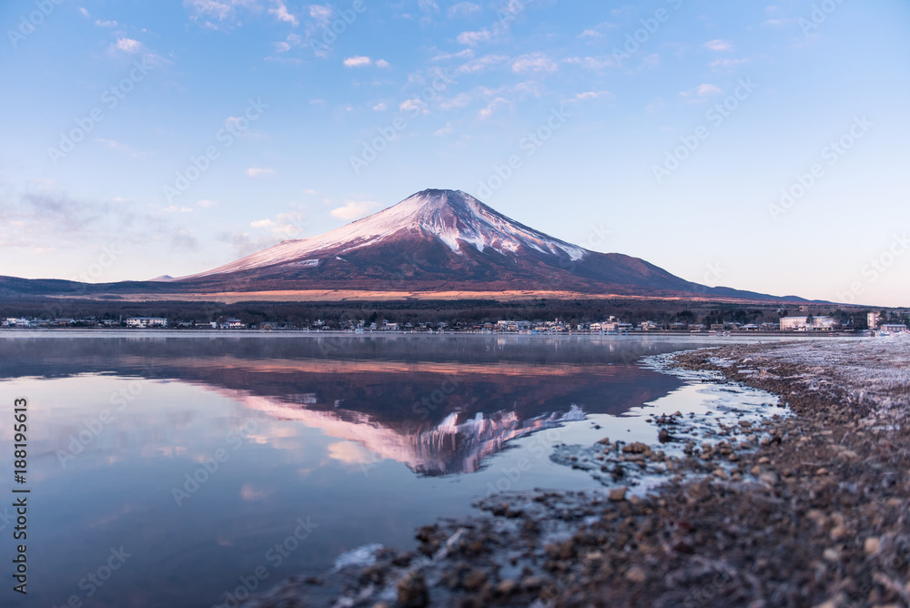 Reflection of Mt.Fuji at lake yamanaka 