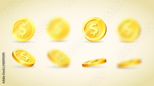Vector gold coins. 3d background.