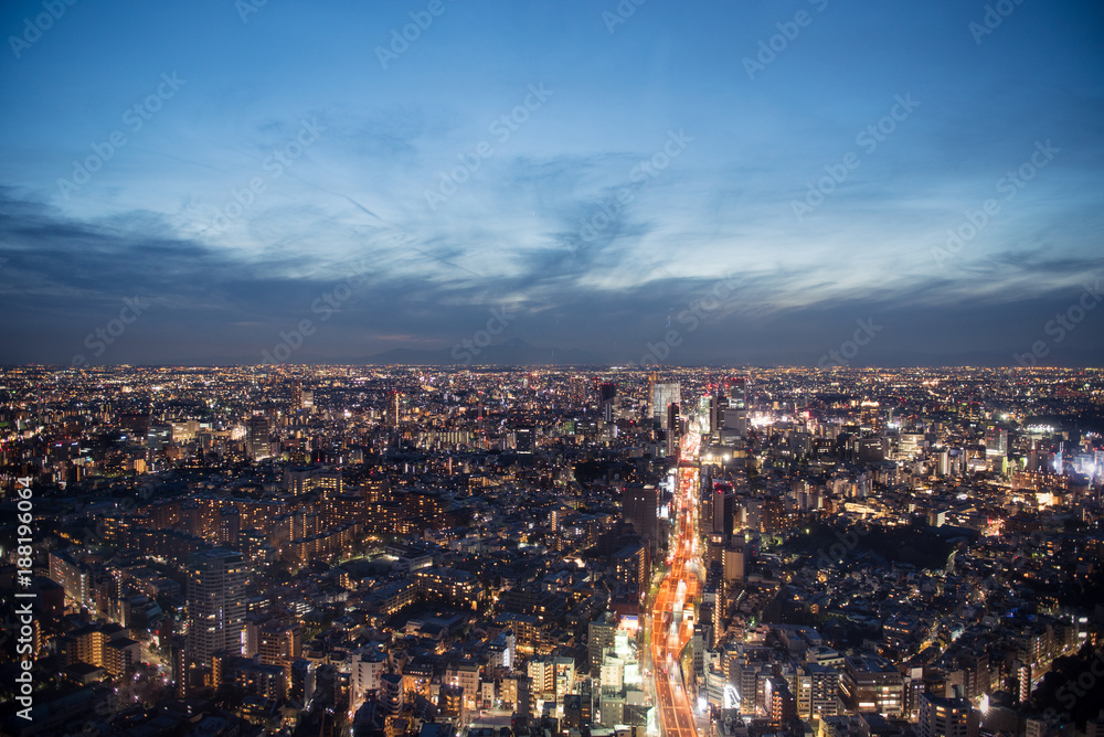 Cityscape and night sky  