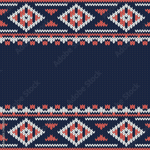 seamless vector pattern with horizontal border from  rhombuses, winter knitted  background