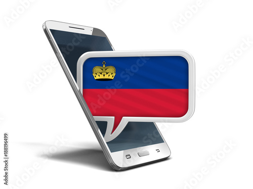 Canvastavla Touchscreen smartphone and Speech bubble with Liechtenstein flag