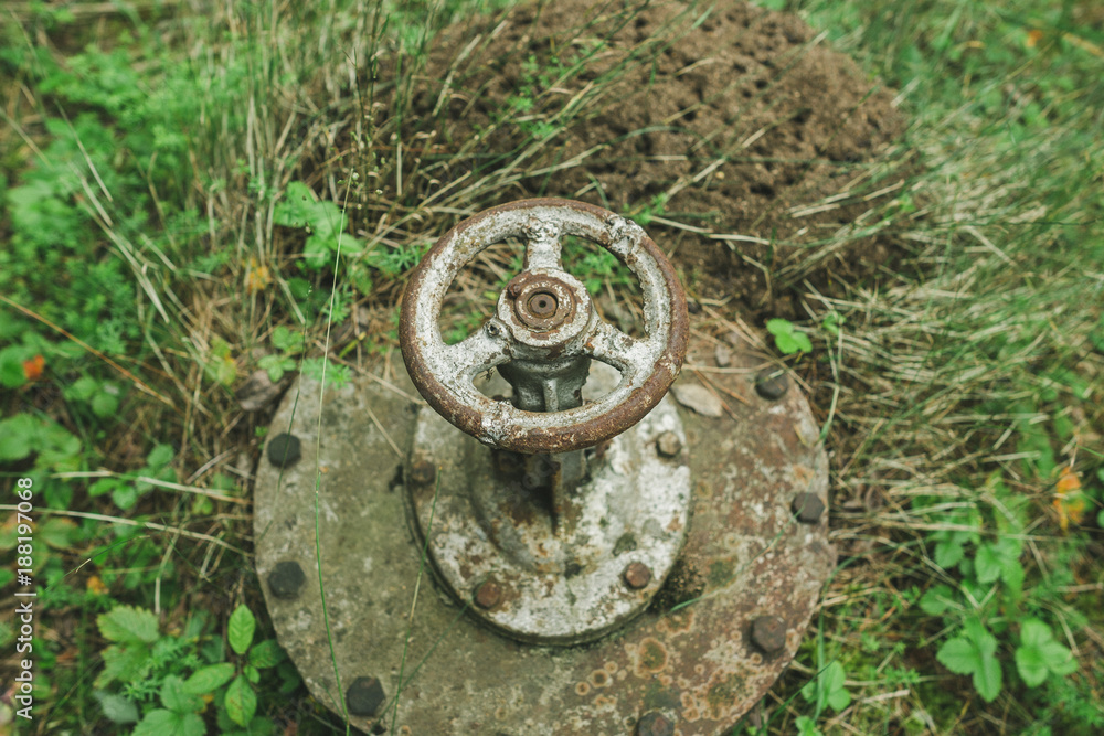 old overgrown valve on the ground old overgrown valve on the ground