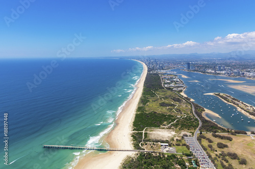 Obraz na plátně Sunny aerial view of The Spit looking towards Surfers Paradise on the Gold Coast