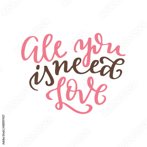 Valentine Day poster. Hand drawn poster or card. Love messages. handwritten calligraphy tex. Vector illustration