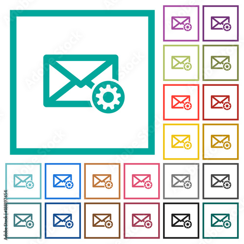 Mail settings flat color icons with quadrant frames
