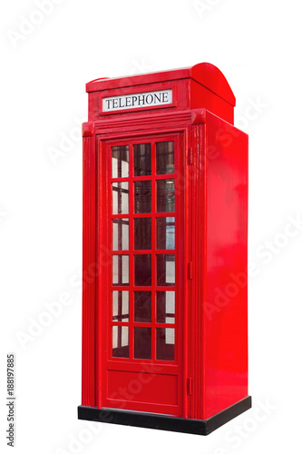 red telephone box on white