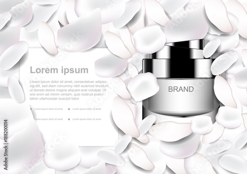Anti aging cream on white rose patels and template