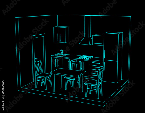 Interior kitchen room on bl...