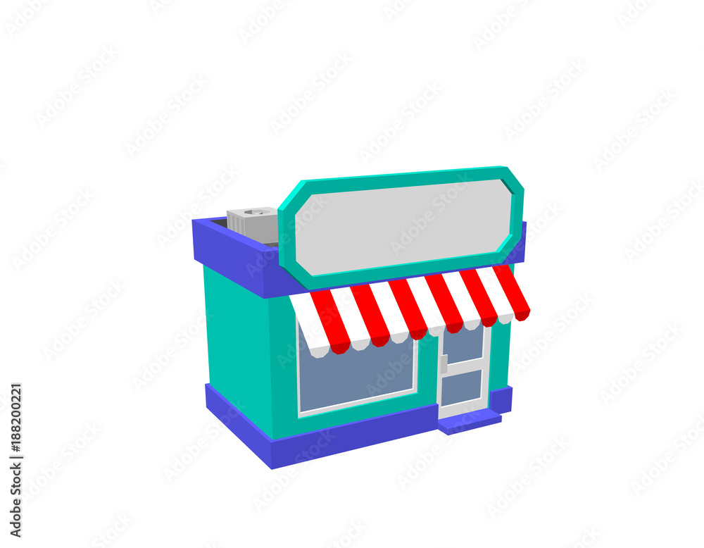 Store building. Isolated on white background. 3d Vector illustration. Store building. Isolated on white background. 3d Vector illustration.