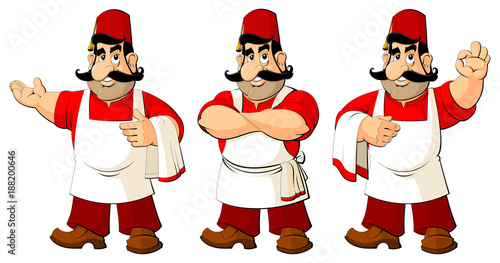 Turkish cook. Cartoon character. A set of images.