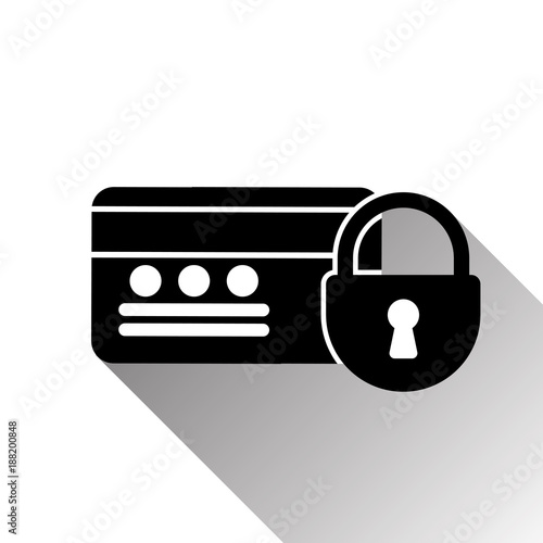 Credit Card And Lock Icon With Shadow On White Background Vector Illustration