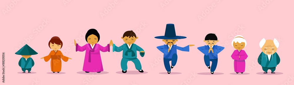 Asian Family Wearing Traditional Clothes Cartoon Childern And Parents East Tradition And Culture Concept Flat Vector Illustration Asian Family Wearing Traditional Clothes Cartoon Childern And Parents East Tradition And Culture Concept Flat Vector Illustration