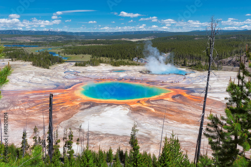 Panorama of Grand Prismatic Spring - Thermal pool in Yellowstone national park.