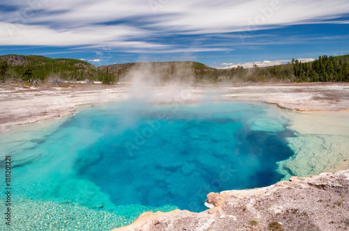 Hot thermal spring Sapphire Pool in Yellowstone National Park, Biscuit Basin area, Wyoming.
