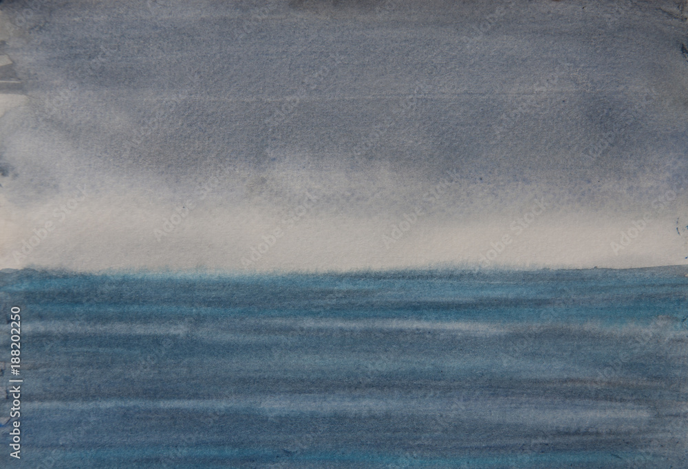 Fototapeta premium Dark sea with rain cloud , watercolor hand painted on paper