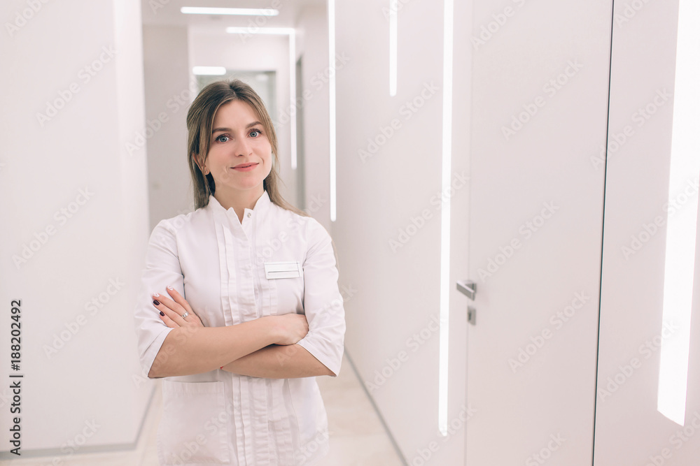 The Young nurse portrait against the background of the hospital The Young nurse portrait against the background of the hospital