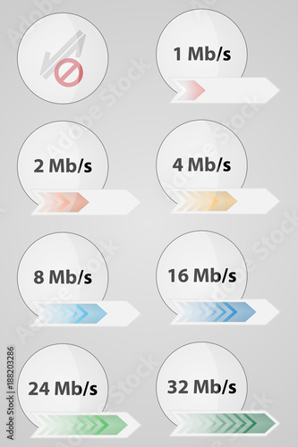 Internet Connection Speed Icons. Vector incoming internet speed icons.