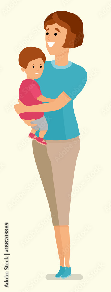 Mother with daughter flat cartoon vector illustrations, isolated on white background. Mother with daughter flat cartoon vector illustrations, isolated on white background.