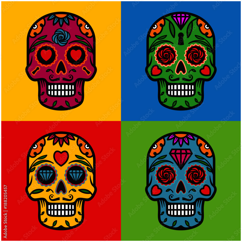 Sugar skulls pop art background Stock Vector | Adobe Stock