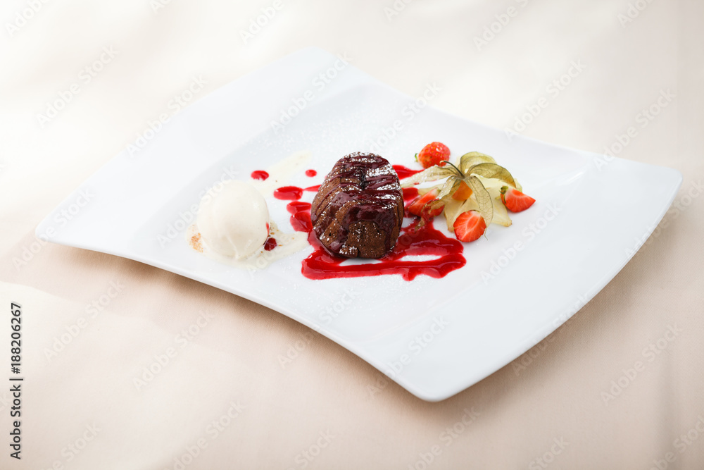 Chocolate fondant with ice cream Chocolate fondant with ice cream