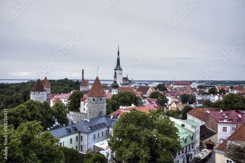 General view of Tallinn old town from the steeple of St. Olav's church, Tallinn, Estonia