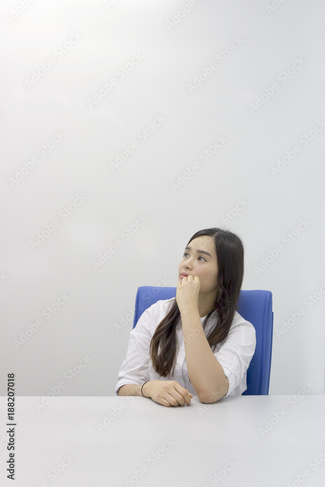 Beautiful asian office lady thinking in the office Beautiful asian office lady thinking in the office