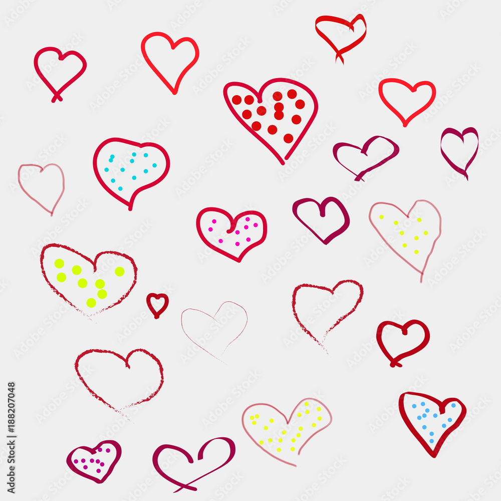 Hearts drawn by hand for Valentine's day designs.