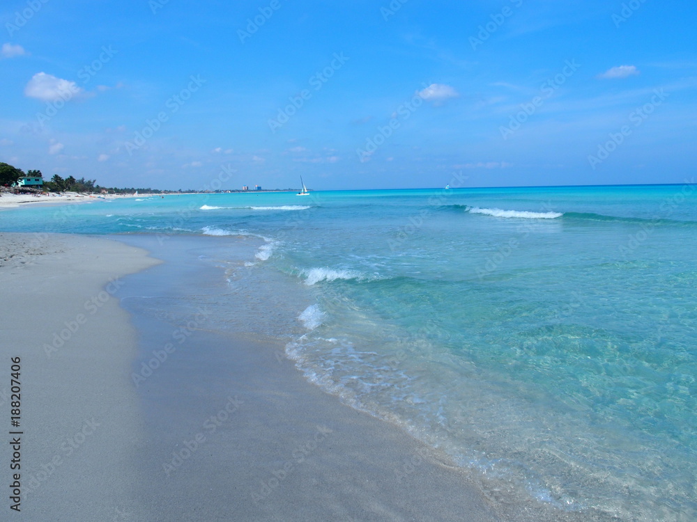Sandy beach at Caribbean Sea in Varadero city in Cuba