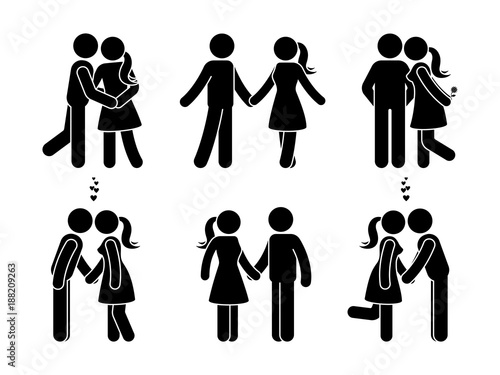 Stick figure happy couple in love. Man and woman in love vector illustration