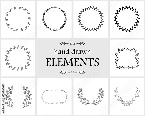 Hand drawn floral frames and wreaths and borders