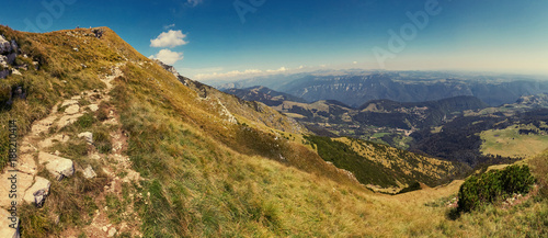Monte Baldo. Italy. Walking one-day hikes through narrow stony paths.