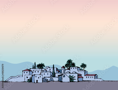 City in a desert. Vector drawing