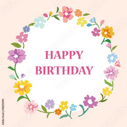 Illustration of flower wreath birthday card