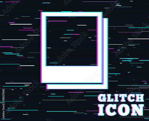 Glitch effect. Photo frames template sign icon. Empty photography symbol. Background with colored lines. Vector