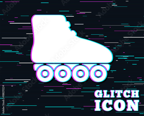 Glitch effect. Roller skates sign icon. Rollerblades symbol. Background with colored lines. Vector