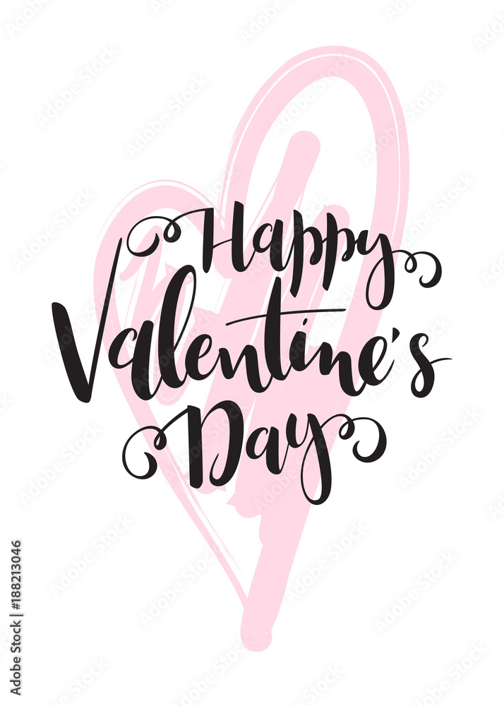 Obraz premium Vector illustration of valentine's day greetings card with hand lettering label - happy valentine's day - with doodle heart