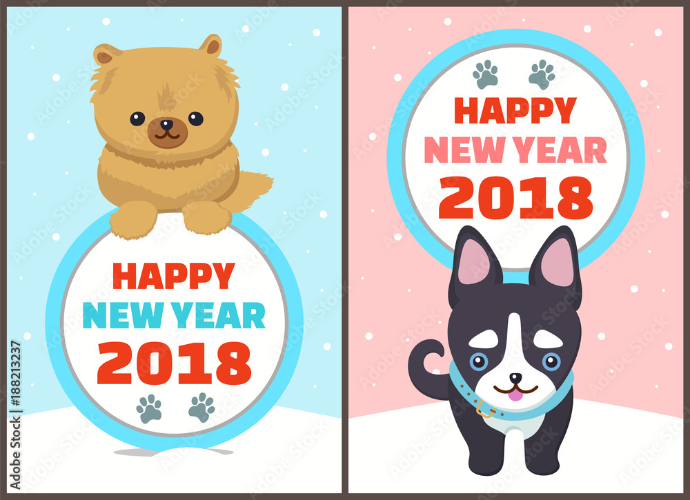 Happy New Year 2018 Collection Vector Illustration Happy New Year 2018 Collection Vector Illustration
