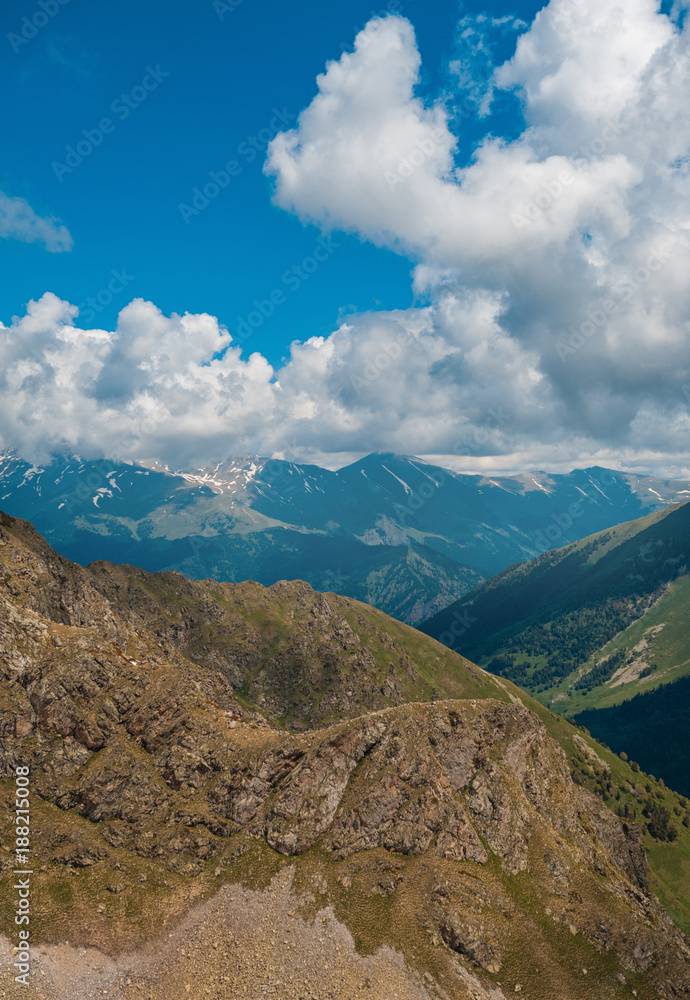 Beautiful mountain landscape and blue sky with clouds