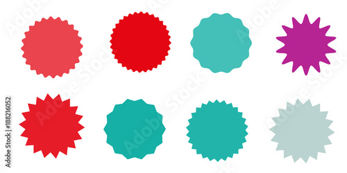 Set of vector starburst, sunburst badges. Vintage labels. Colored stickers.  A collection of different types and colors icon.