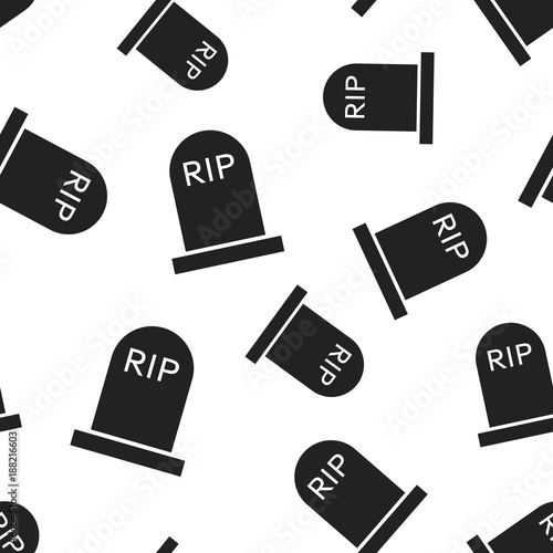 Halloween grave seamless pattern background. Business flat vector illustration. Rip tombstone gravestone sign symbol pattern.