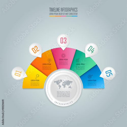 infographic design business concept with 5 options, parts or processes.