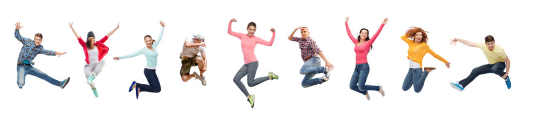 group of people or teenagers jumping