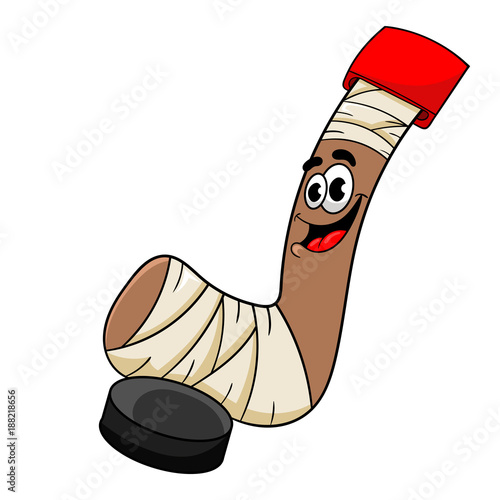 cartoon hockey stick with the puck, vector illustration