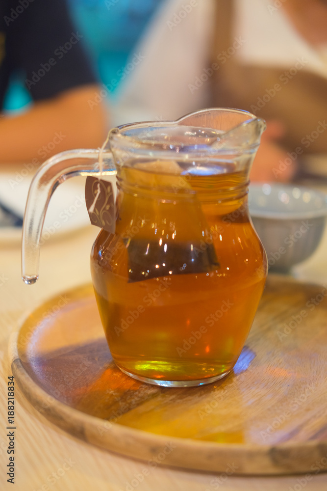 Hot tea in glass jar (close up) Hot tea in glass jar (close up)