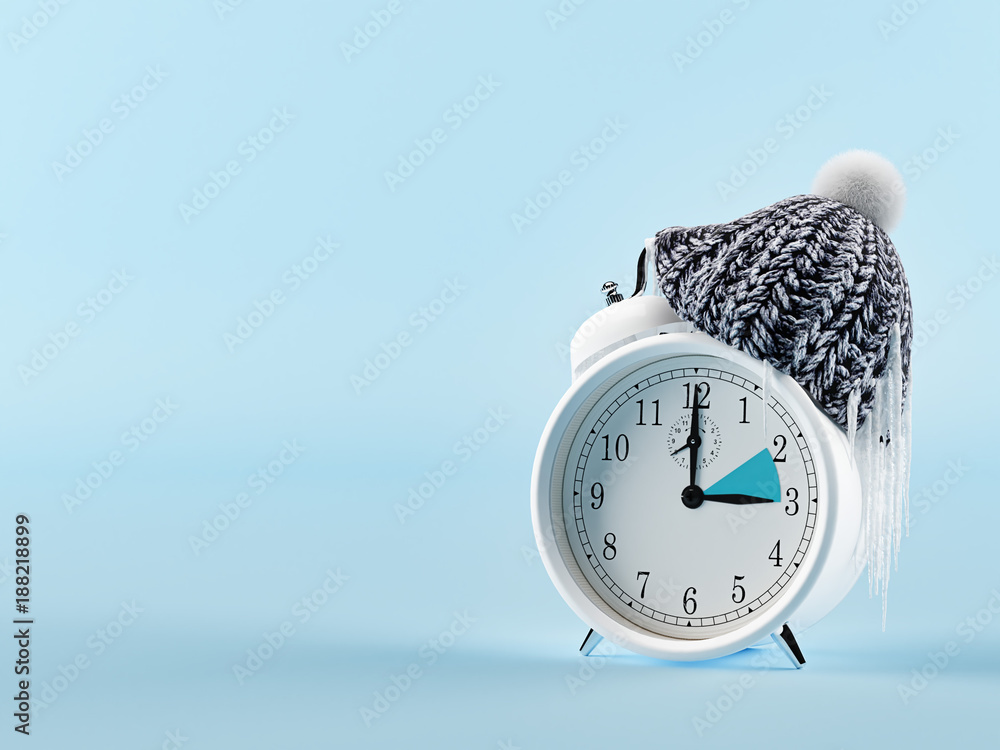 clock changing from summer to winter time. wintertime concept. 3d rendering - obrazy, fototapety, plakaty 