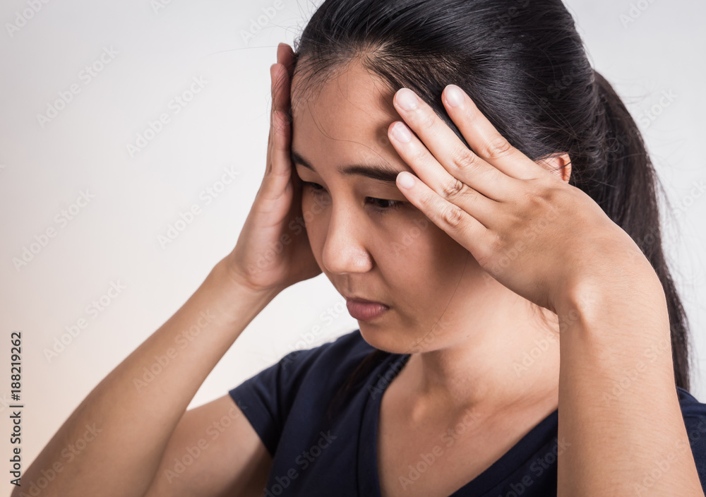 Young woman with hard headache Young woman with hard headache