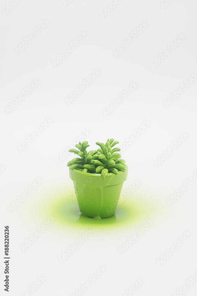 close up view of plant in green flowerpot isolated on white close up view of plant in green flowerpot isolated on white