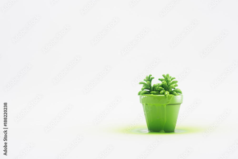 close up view of plant in green flowerpot isolated on white close up view of plant in green flowerpot isolated on white