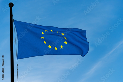 Europe Flag waving over blue sky (digitally generated image)